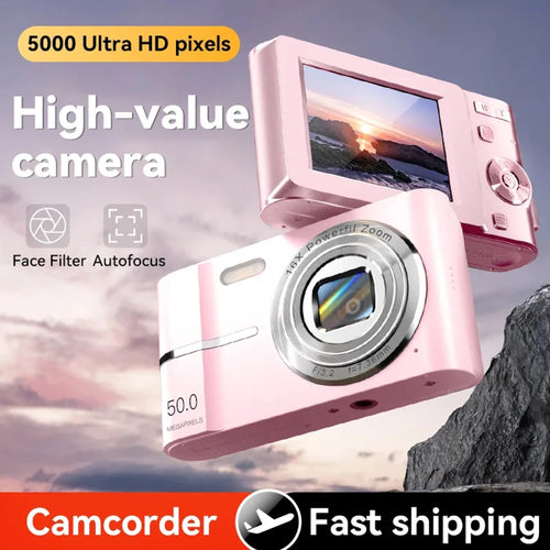 50MP Digital Camera 1080P HD Small Portable CMOS Student Party Mini Camera 16x Zoom 2.4in Entry-level Retro ABS Anti Shake