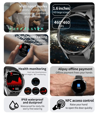 New GPS Trajectory Sport Smart Watch Men HD Screen Bluetooth Call NFC IP68 Waterproof Blood Sugar Watches For Android GT4 Pro