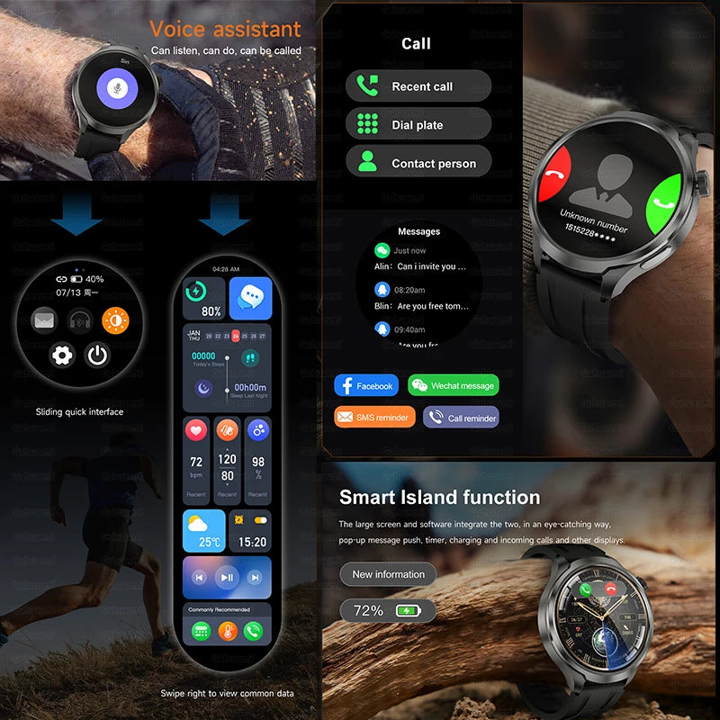 2024 New GPS Smartwatch Men's AMOLED Screen Bluetooth Call Compass Sports NFC Health Monitor Smart Watch Wireless charging+box ﻿