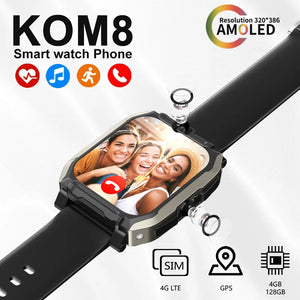 XUESEVEN KOM8 4+128GB Smart Watch Men GPS HD Dual Camera SIM Card WIFI Wireless Internet Access Heart Rate Waterproof Smartwatch