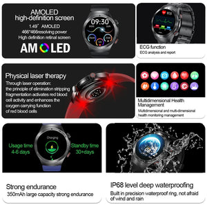 2024 ECG+PPG Watch Laser Treatment Health Smart Watch Heart Rate Blood Glucose HealthTracker SmartWatch For Huawei xiaomi Apple